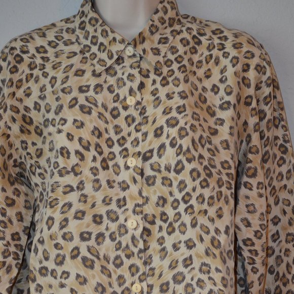 Sz S Anna & Frank Vintage Leopard 100% Silk Button Down Shirt - Picture 4 of 11